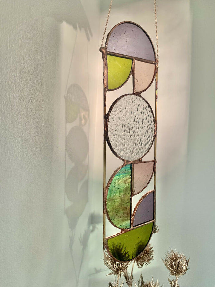 Green & purple Bauhaus Stained glass suncatcher