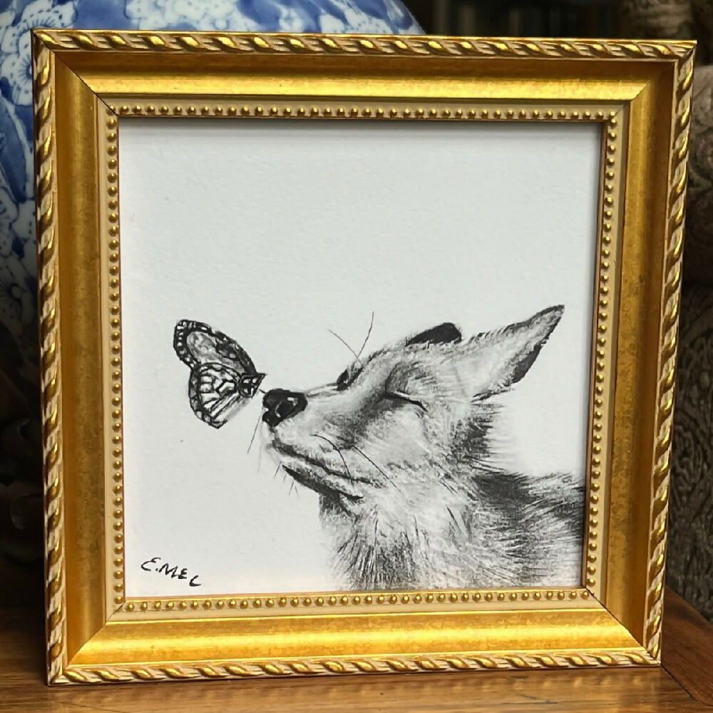 Fox and Butterfly GiltFrameEmerGiclee 1200
