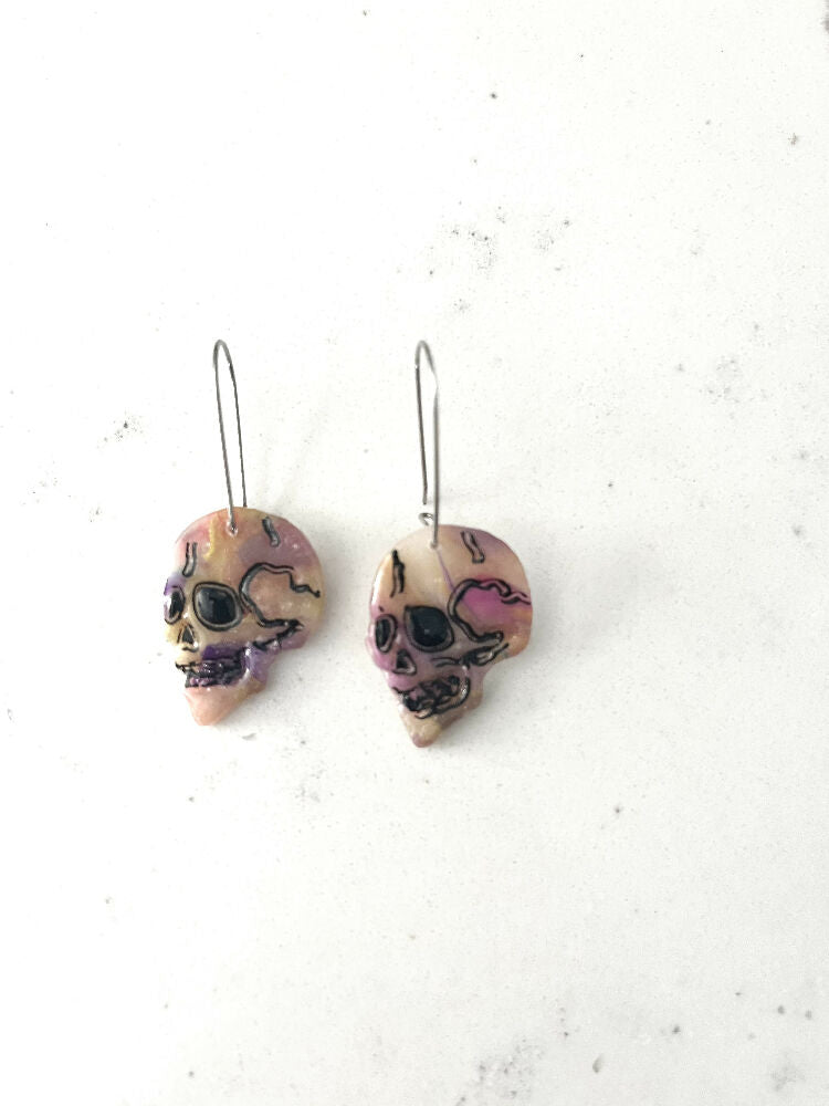 Rainbow Spooky Skull Dangle Earrings