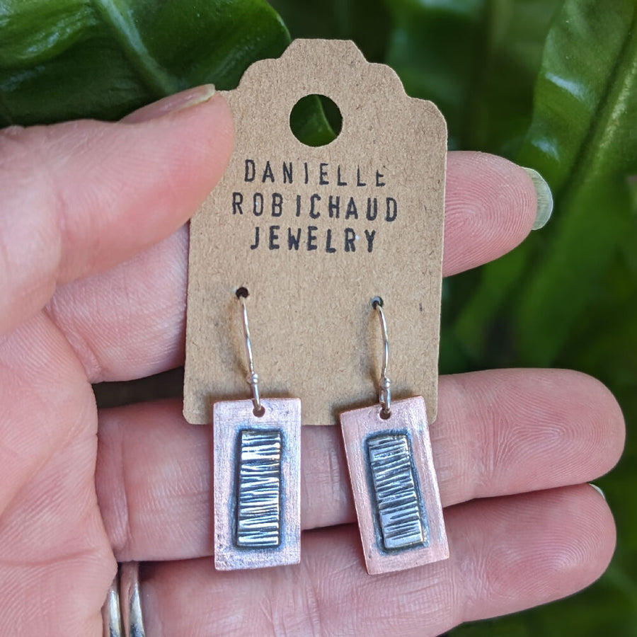 Danielle Robichaud Jewelry, copper silver rectangle earrings