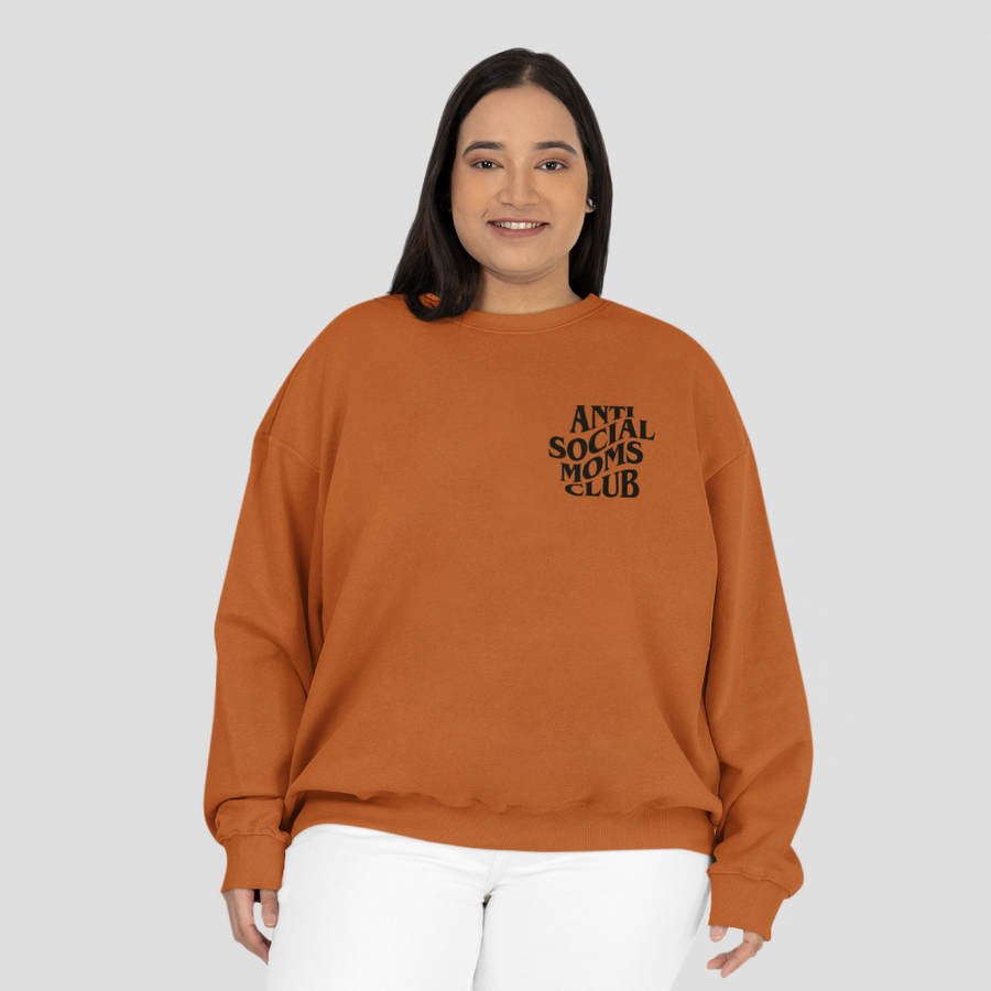 Resiliently Bold Mom Wearing in Anti Social Moms Club Texas Orange Hooded Sweatshirt Front