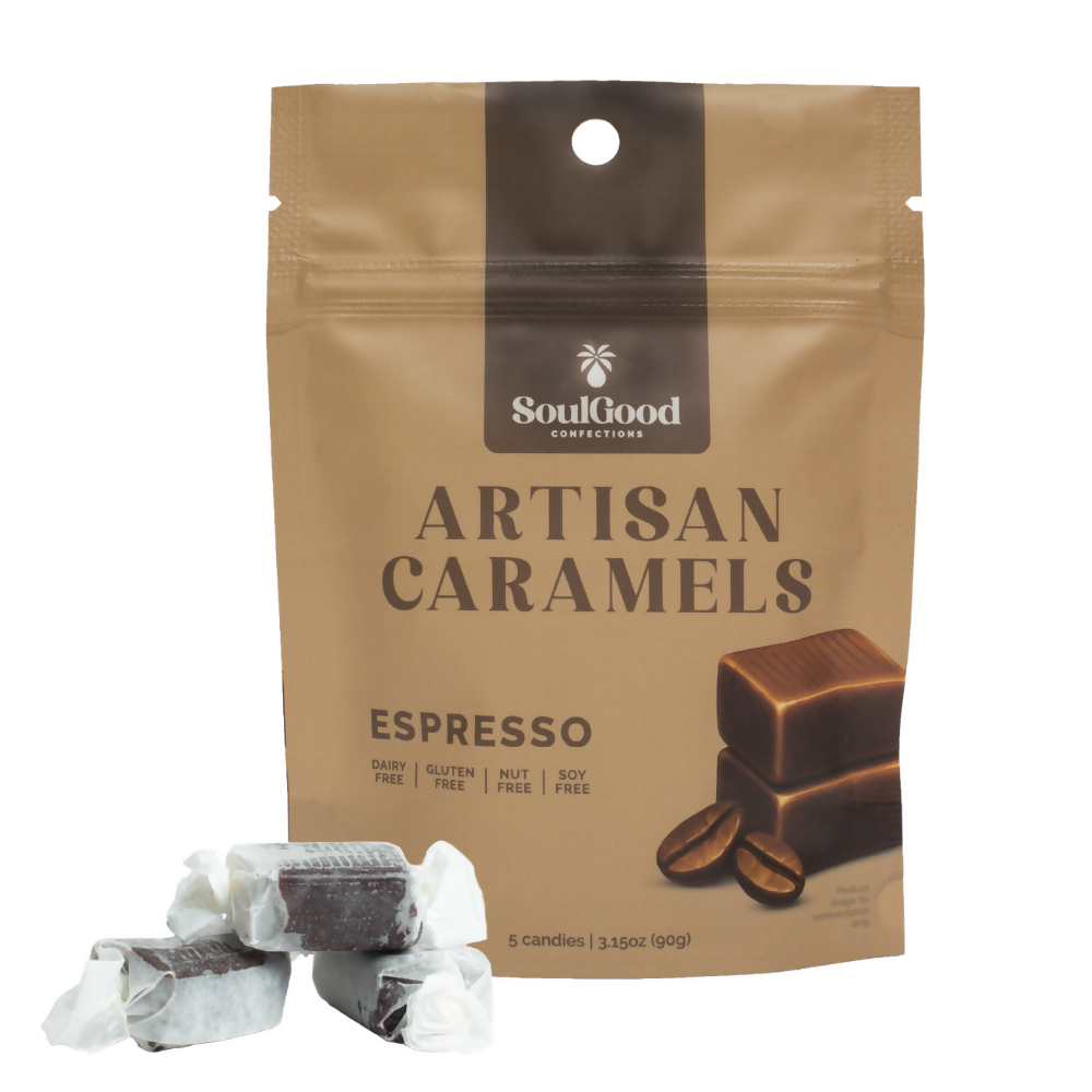 Soul Good Confections Espresso caramel pouch with individually wrapped caramels
