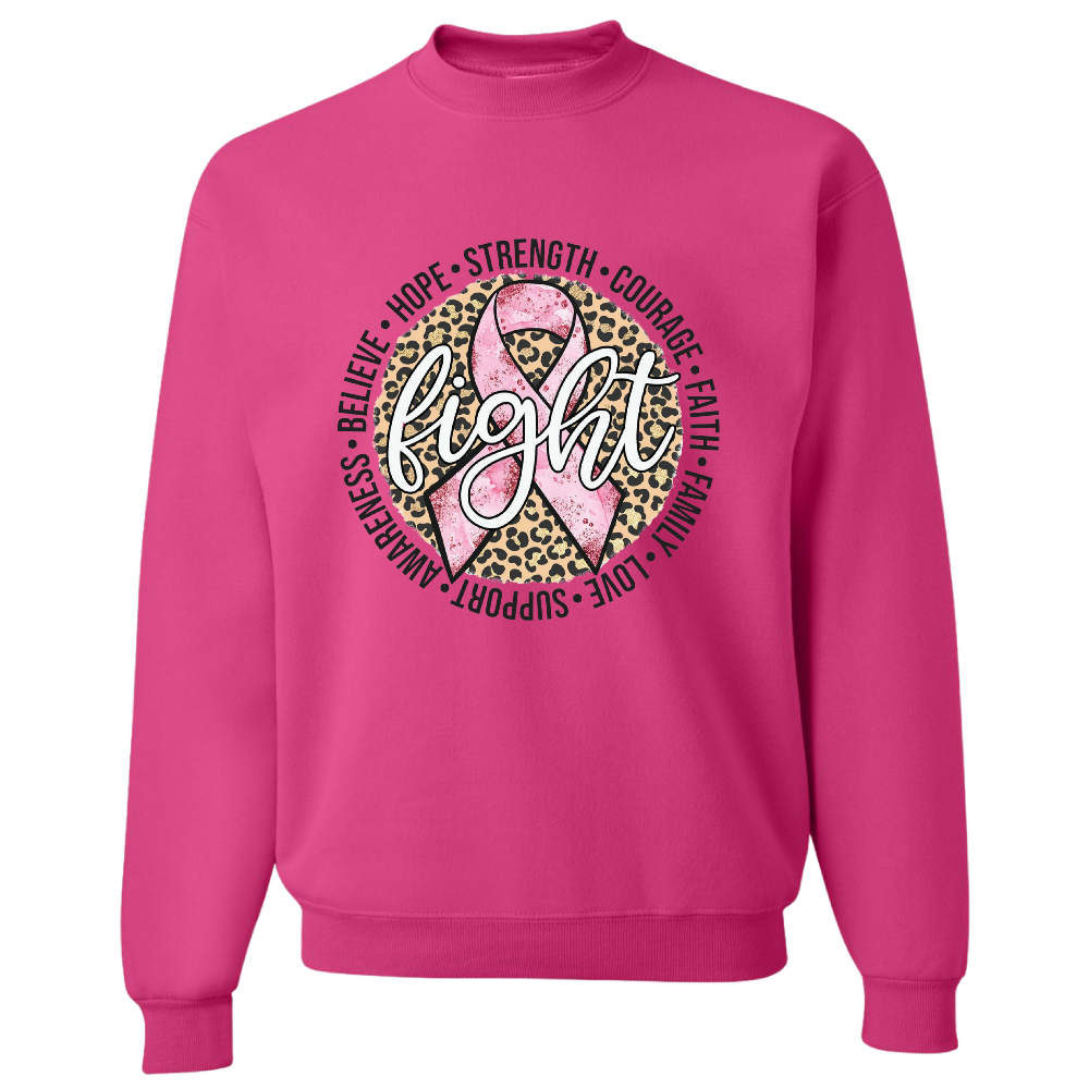 Resiliently Bold "Fight" Breast Cancer Awareness Cyber Pink Ribbon T-Shirt, Crewneck, & Hoodie