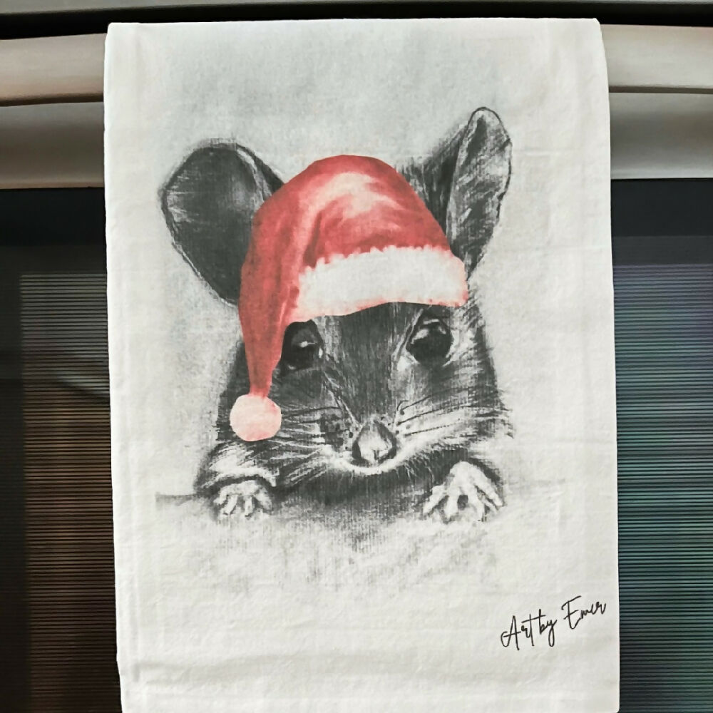 Little Grey Santa Mouse Flour Sack Towel