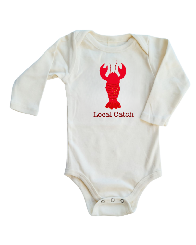 Lobster Local Catch Organic Long Sleeve Baby Romper