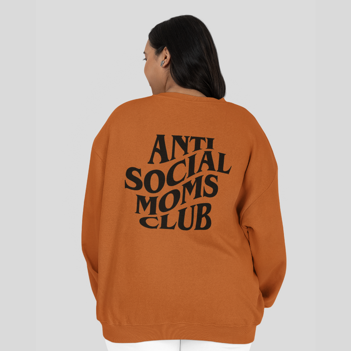 Resiliently Bold Mom Wearing in Anti Social Moms Club Texas Orange Hooded Sweatshirt Back