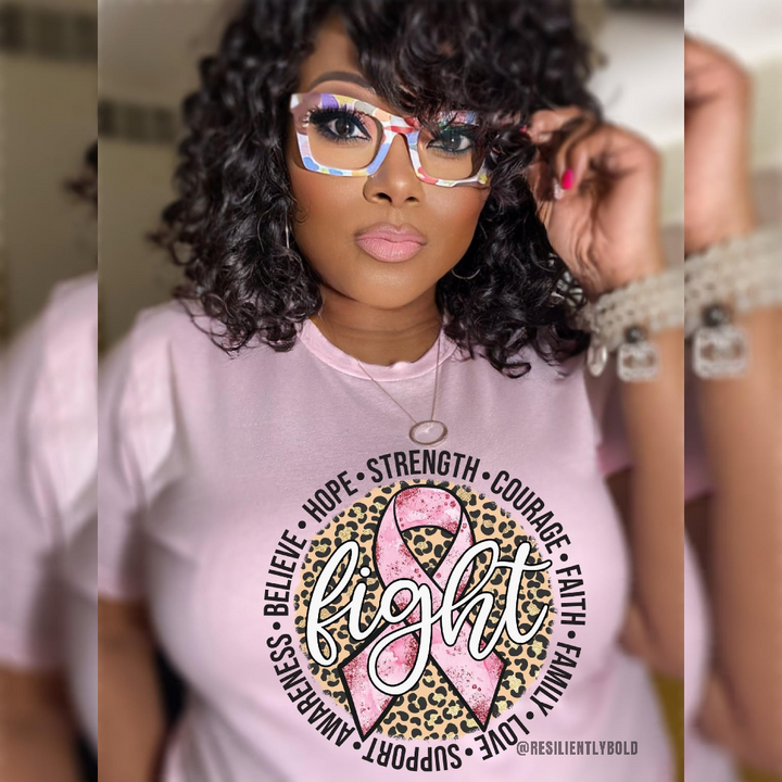 Resiliently Bold mockup of a woman comfortably wearing a Breast Cancer Awareness T-Shirt.png