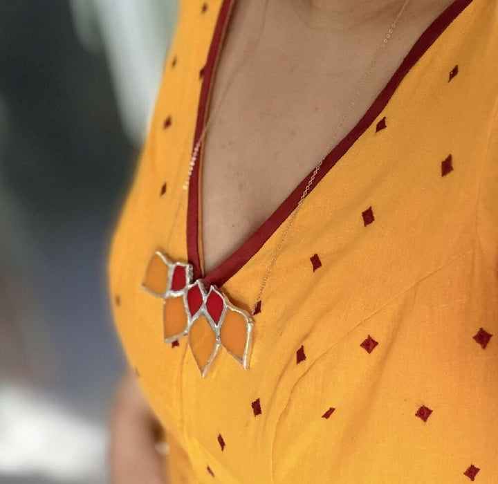 red yellow glass necklace stained glass